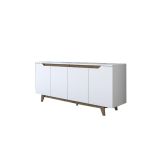 Buffet con 4 Puertas y Patas de Madera Resistente - Nogal-Blanco - 180x45x78,5cm