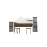 Mesa de Escritorio Infantil para Niños, Color Nogal y Blanco, 180x45x93.5 cm