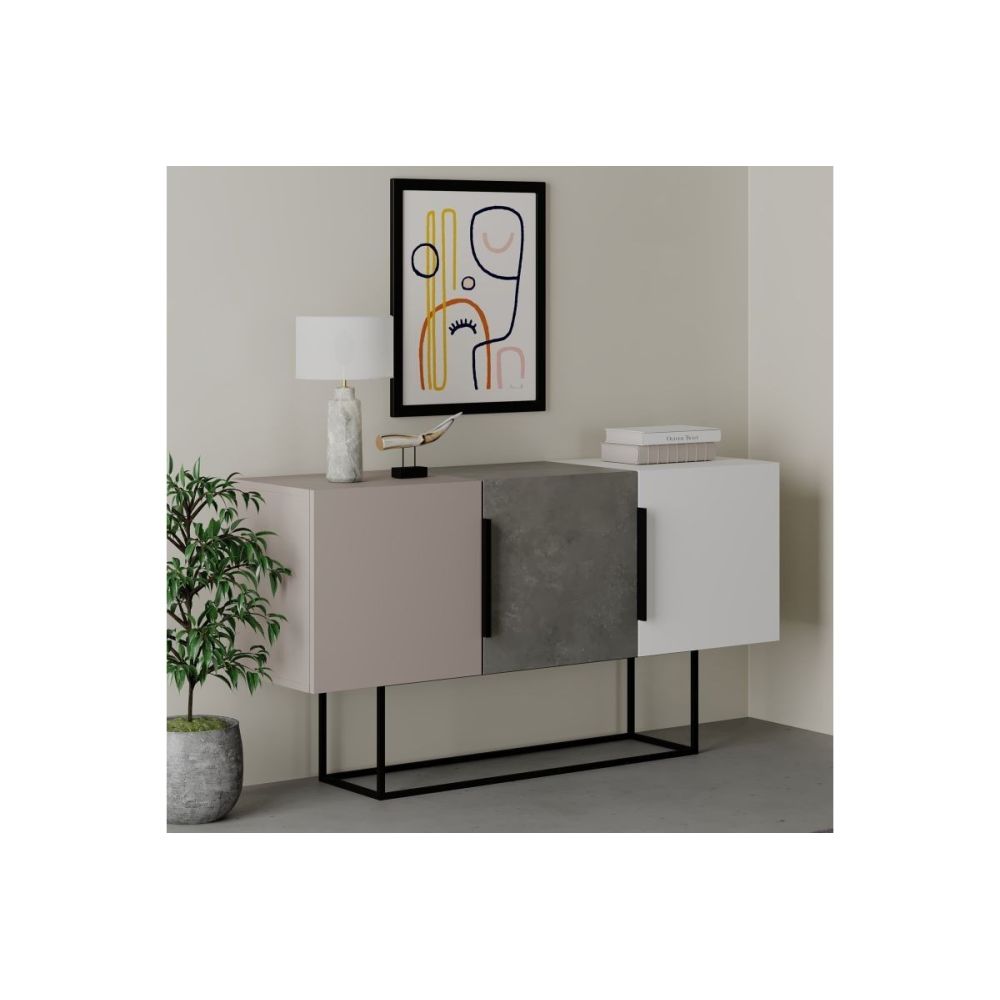 Buffet Moderno de 2 Puertas Color Gris Antique-Mocha-Blanco - 150x42x79.5 cm - Diseño Elegante para Comedor.