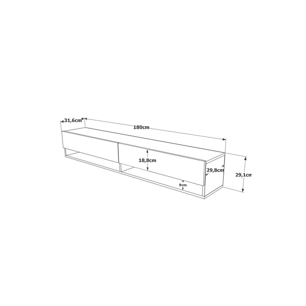 Mueble de TV de Pared Moderno Roble - 180x31,5x29,5 cm - 2 Cajones y Estantes.