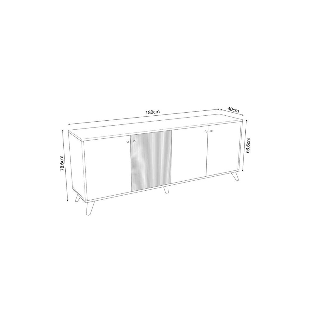Buffet con 4 Puertas y Patas de Madera en Melamina Roble
