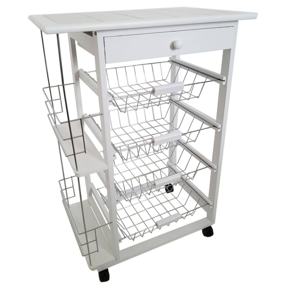 Carro Verdulero de Cocina con Botellero Lateral Blanco Oporto 57x37x82