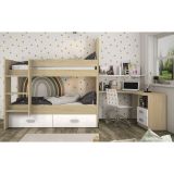 Litera con Cajonera en Blanco y Natural - 95.6 cm (Largo) x 195.4 cm (Ancho) x 146.6 cm (Alto)