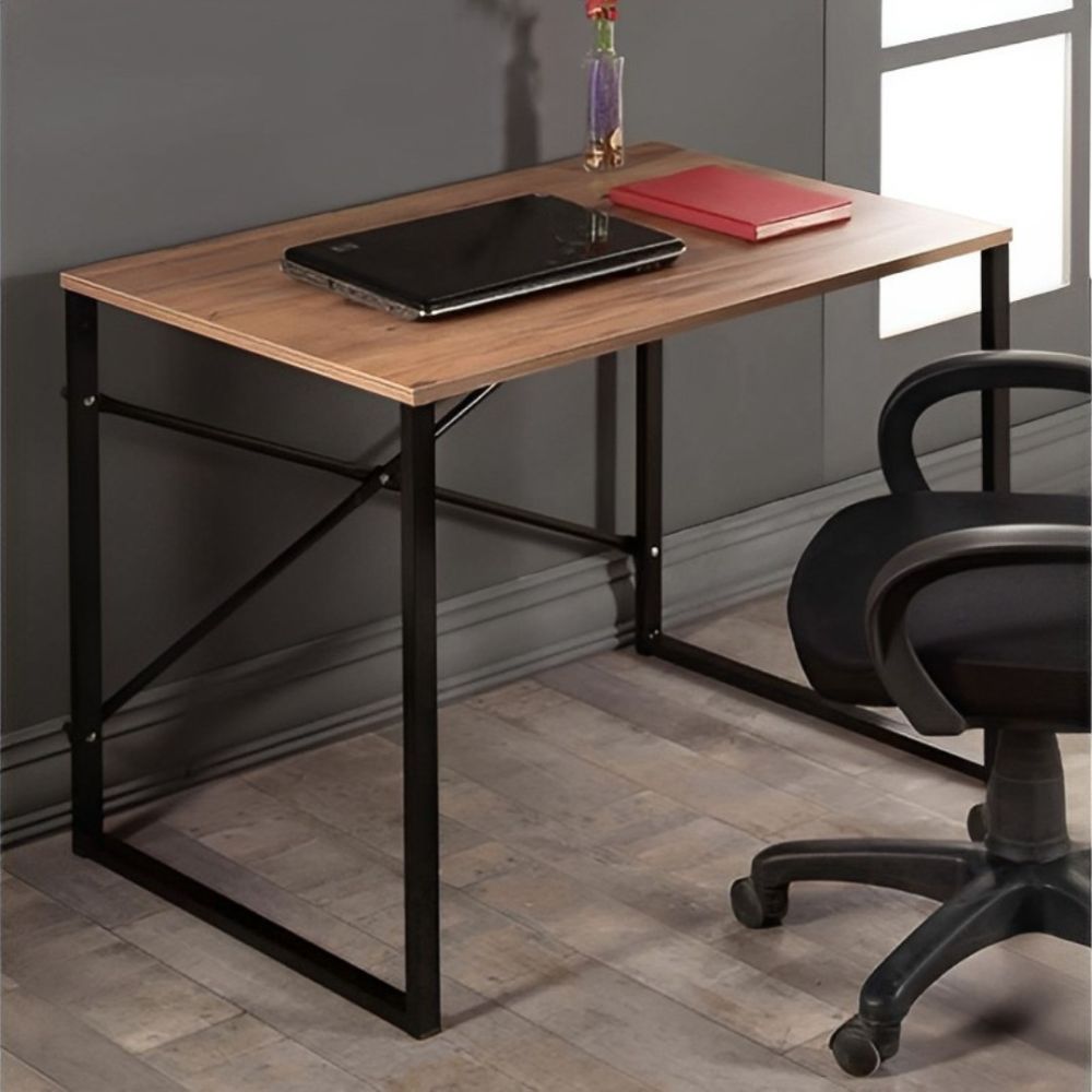 (SALDO) Mesa de Ordenador Estilo Industrial Color Nogal y Negro 90x60x70 Cm