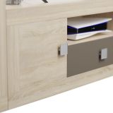 Mueble de Salón Moderno con Leds, Acabado en Cambria y Choco, Medidas: 300 cm (An) x 200 cm (Al) 40 cm (Fon) - Meyvaser