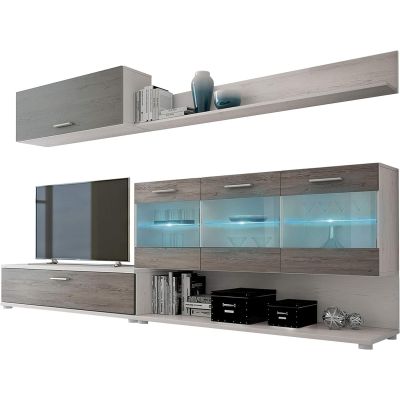 Mueble de Salón con Leds, Acabado en Andersen Pino, 250x115 cm