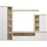 Mueble de Salón Moderno con Leds, Acabado en Cambria, 260x191 cm