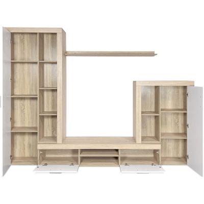 Meyvaser Mueble de salón y TV Composición de salón grande 263 Cm Cambrian-Blanco en madera de gran calidad