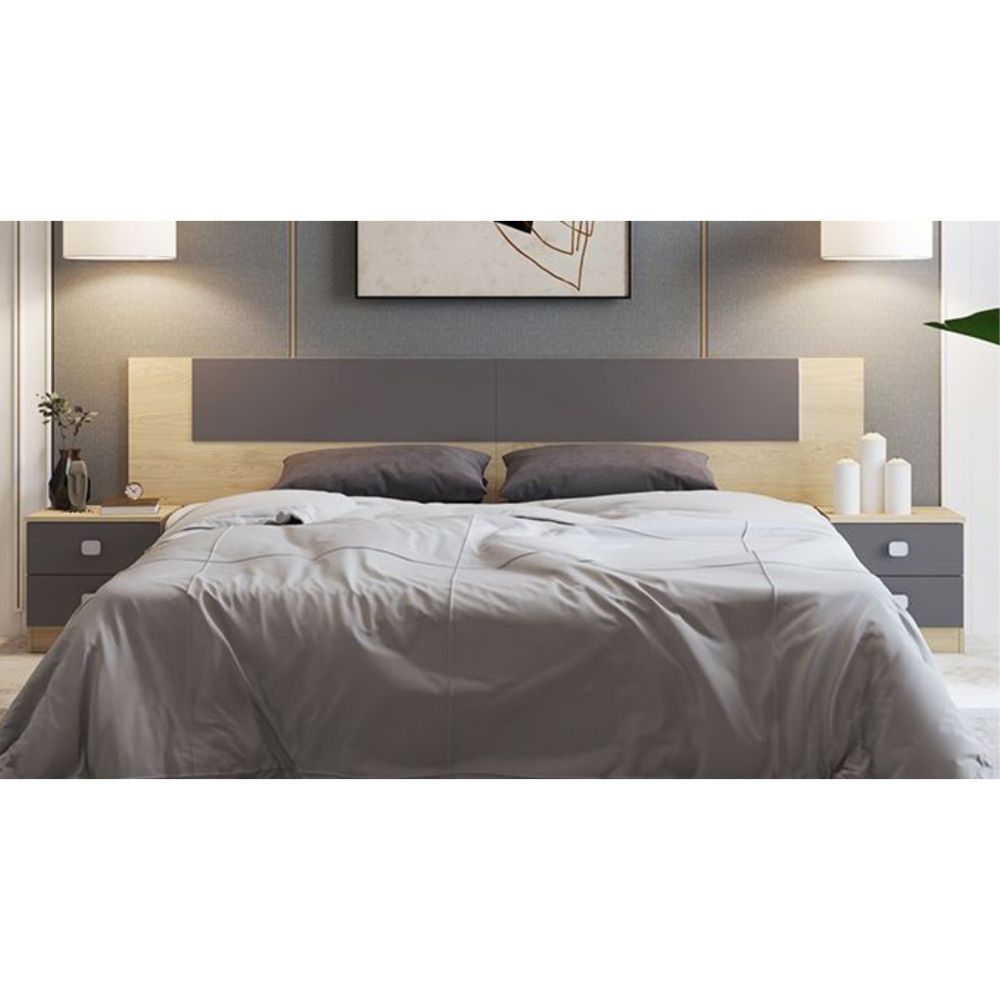 Cabezal + Dos Mesitas de Noche, Acabado en Cambrian y Grafito, 247x54x33 cm