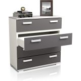Comoda 4 Cajones, Color Blanco y Grafito, Medidas: 89 cm (Largo) x 89,6 cm (Alto) x 39,6 cm de (Fondo) Meyvaser