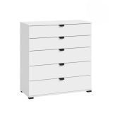 Cómoda de 5 Cajones para Dormitorio en Blanco, Gran Espacio Almacenamiento, Estilo Moderno, 90x40x95 cm