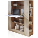 Estantería con Escritorio, Mesa de Ordenador, Acabado en Cambrian y Blanco, Medidas: 119,6 cm (Largo) x 139,6 cm (Alto) x 34,