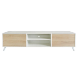 Mueble de TV de Diseño Nórdico + 2 Estantes, 2 Estantes y 2 Puertas,Cambrian-Blanco, 49cm(Al) x 180cm (Anc) x 40cm (Fon)