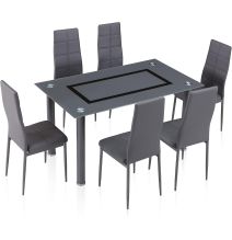 Pack de 6 Sillas Tapizadas para Salón y Comedor – Acabado Gris en Aluminio, Medidas: 38,5 cm x 40 cm x 97 cm