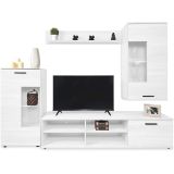 Mueble de Salón Moderno con Leds, Acabado en Andersen, Medidas: 229 cm (Ancho) x 200 cm (Alto) 38 cm (Fondo)