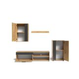 Mueble de Salón Modular Completo| Mueble para Televisión | Color Roble Nudoso y Negro