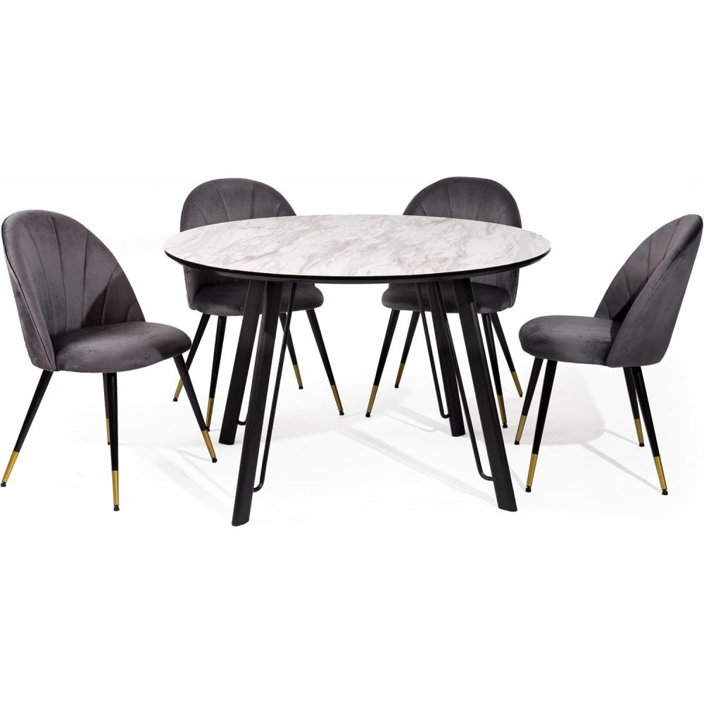 Mesa de Comedor Fija Redonda | Imitación Mármol con Pata Metálica | Diámetro 120 cm x Alto 75 cm