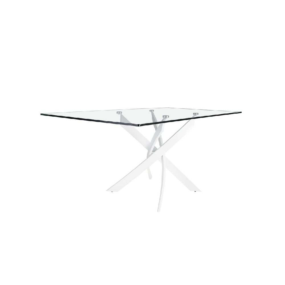Mesa de Comedor Fija | Tapa de Cristal y Patas Metálicas | Medidas: 140 x 90 x 76 cm (Largo x Ancho x Alto)