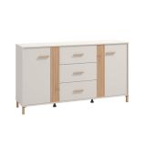 Aparador en Melamina Cashmere y Roble Artisan con Puertas, Mueble de Almacenaje - Medidas 163,5x40x90,5 cm
