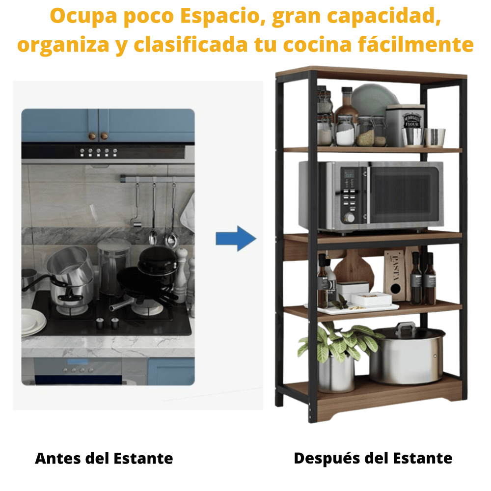 Estantería de Cocina Con Marco de Metal Negro, Estante Industrial para microondas 60x30x126 Cm Color Madera y Negro