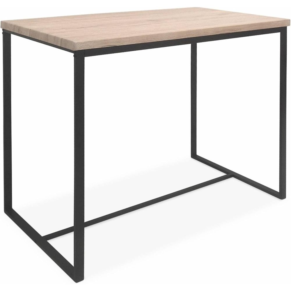 Conjunto de Mesa y 4 Taburetes con Estructura Metálica, Tapa y Asientos en MDF Roble - Mesa 100x60x86 cm, Taburete 43x30x60 cm