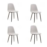 Pack de 4 Sillas con Estructura Tapizada en Tela Beige Claro, Patas Metálicas con Acabado Negro, Medidas 44x53x86 cm