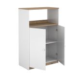 Mueble Auxiliar para Microondas | Color Blanco y Roble | 124 x 80 x 40 cm (alto x ancho x fondo)