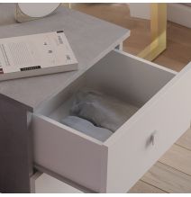 Mesita de Noche Moderna Mesilla de Noche con 2 Cajones Mesita Auxiliar para Dormitorio 49,6x40x35cm Color Cemento y Blanco