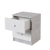Mesita de Noche Moderna Mesilla de Noche con 2 Cajones Mesita Auxiliar para Dormitorio 49,6x40x35cm Color Cemento y Blanco