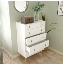 Cómoda con 5 Cajones, para Dormitorio, Acabado en Color Blanco, Medidas: 80 cm (Ancho) x 120 cm (Alto) x 48 cm (Fondo)