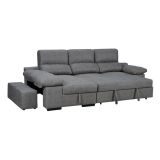 Sofá con Chaiselongue Reversible Color Cemento, Asientos Extensibles y Arcón, 291x160x104 cm, Tapizado en Tela