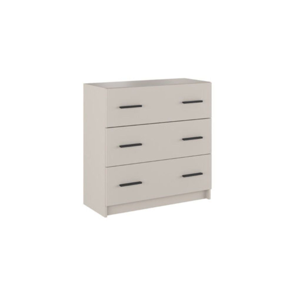 Cómoda de 3 Cajones para Dormitorio, Cajonera Dormitorio, Acabado en Beige y Negro, 80 cm (Lar) x 81 cm (Al) x 34,4 cm (Fon)